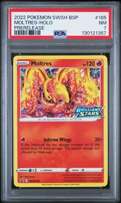2022 POKEMON SWSH BLACK STAR PROMO PRERELEASE #185 MOLTRES-HOLO PSA 7 - Image 1
