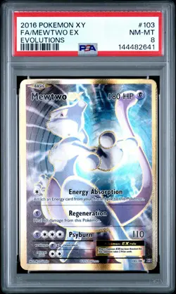 2016 POKEMON XY EVOLUTIONS #103 FULL ART/MEWTWO EX PSA 8 - Image 1