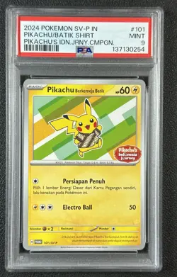 PIKACHU BATIK SHIRT PSA 9 2024 POKEMON SV-P IN #154 IDN JOURNEY CAMPAIGN 254 - Image 1