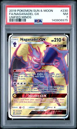 2019 POKEMON SUN & MOON UNIFIED MINDS #230 FULL ART/NAGANADEL GX PSA 7 - Image 1