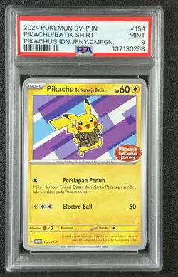 PIKACHU BATIK SHIRT PSA 9 2024 POKEMON SV-P IN #154 IDN JOURNEY CAMPAIGN 258 - Image 1
