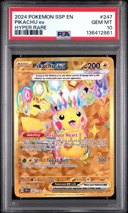 2024 POKEMON SSP EN-SURGING SPARKS HYPER RARE #247 PIKACHU EX PSA 10 - Image 1