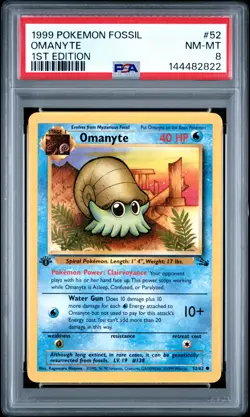 1999 POKEMON FOSSIL 1ST EDITION #52 OMANYTE PSA 8 - Image 1