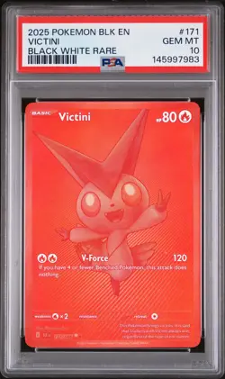 2025 POKEMON BLK EN-BLACK BOLT BLACK WHITE RARE #171 VICTINI PSA 10 - Image 1