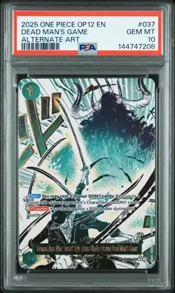 2025 ONE PIECE OP12-037 ALTERNATE ART DEAD MAN'S GAME PSA 10 - Image 1