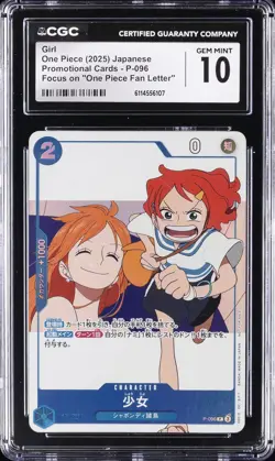 2025 ONE PIECE JPN FOCUS ON "ONE PIECE FAN LETTER" #P-096 GIRL CGC 10 GEM MINT - Image 1