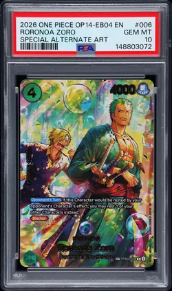 2026 ONE PIECE OP14-EB04-THE AZURE SEA'S SEVEN #006 RORONOA ZORO PSA 10 - Image 1