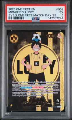 2025 ONE PIECE PROMOS BVB X ONE PIECE MATCH DAY 2025 #003 MONKEY D. LUFFY PSA 5 - Image 1