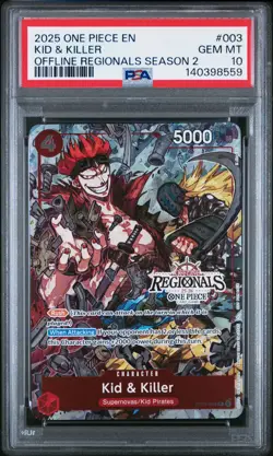 2025 ONE PIECE OFFLINE REGIONALS PACK 2025 SEASON 2 #003 KID & KILLER PSA 10 - Image 1