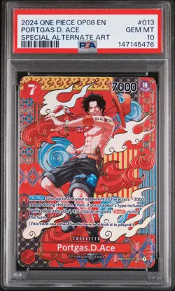 2024 ONE PIECE OP08-TWO LEGENDS SPECIAL ALTERNATE ART #013 PORTGAS D. ACE PSA 10 - Image 1
