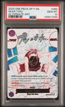 2025 ONE PIECE OP11-A FIST OF DIVINE SPEED ALTERNATE ART #080 GEAR TWO PSA 10 - Image 1