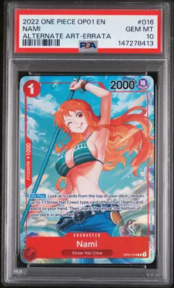 2022 ONE PIECE OP01-ROMANCE DAWN ALTERNATE ART-ERRATA #016 NAMI PSA 10 - Image 1