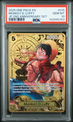 2025 ONE PIECE JAPANESE 2ND ANNIVERSARY SET #015 MONKEY D. LUFFY PSA 10 - Image 1