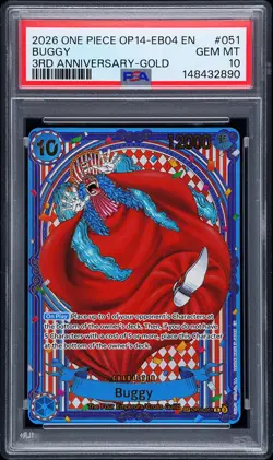 2026 ONE PIECE OP14-EB04-THE AZURE SEA'S SEVEN 3RD ANV-GOLD #051 BUGGY PSA 10 - Image 1