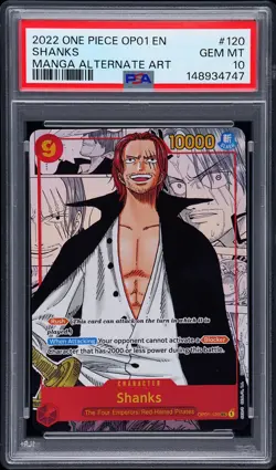 2022 ONE PIECE OP01-ROMANCE DAWN MANGA ALTERNATE ART #120 SHANKS PSA 10 - Image 1