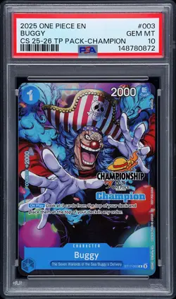 2025 ONE PIECE CHAMP 25-26 TOP PLAYER PACK CHAMP #003 BUGGY PSA 10 - Image 1