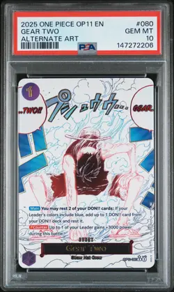 2025 ONE PIECE OP11-A FIST OF DIVINE SPEED ALTERNATE ART #080 GEAR TWO PSA 10 - Image 1