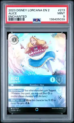 2023 DISNEY LORCANA EN 2-RISE OF THE FLOODBORN ENCHANTED #213 ALICE PSA 9 - Image 1