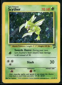 Scyther 17/130 Holo Rare - Base Set 2 - WOTC Vintage Pokemon Card - Excellent/NM - Image 1