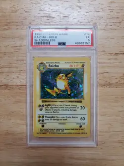 Pokemon PSA 5 EX 1999 Raichu Shadowless Base Set Holo Card - Image 1