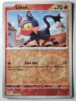 REVERSE HOLO Litten 032/162 NM / M - Temporal Forces Pokemon Card - REND Art - Image 1