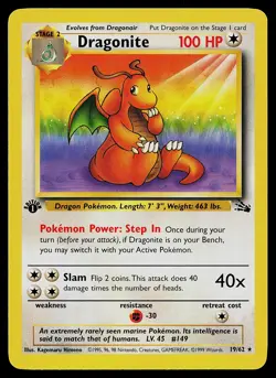 Pokemon Card - Dragonite Fossil 19/62 Rare 1st Edition - Image 1