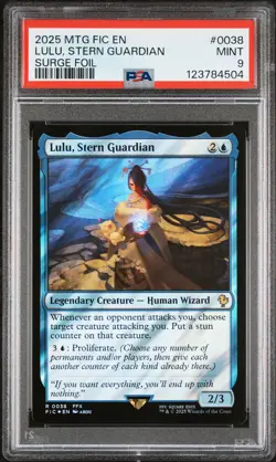 2025 MTG FINAL FANTASY COMMANDER SURGE FOIL #0038 LULU, STERN GUARDIAN PSA 9 - Image 1