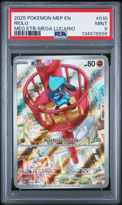 2025 Pokemon Mep En-Me Black Star Promo #010 Riolu Meg Etb-Mega Lucario PSA 9 - Image 1