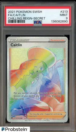 2021 Pokemon SWSH Chilling Reign Secret #213 FA Caitlin PSA 9 MINT - Image 1