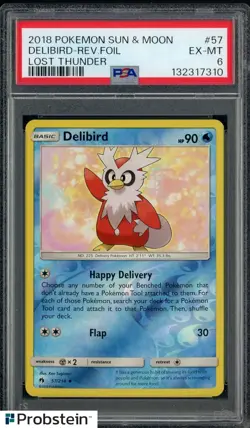 2018 Pokemon Sun & Moon Lost Thunder #57 Delibird Reverse Foil PSA 6 - Image 1