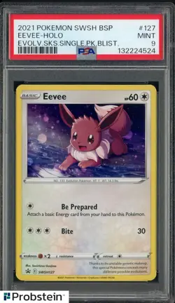 2021 Pokemon SWSH BSP Evolving Skies Single Pack Blister #127 Eevee Holo PSA 9 - Image 1