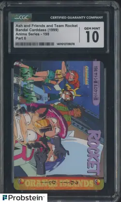 1999 Pokemon Bandai Carddass Anime #198 Ash and Friends And Team Rocket CGC 10 - Image 1