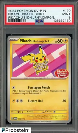 #1 2024 Pokemon SV-P Pikachu's Indonesian Journey Pikachu Berkemeja Batik PSA 9 - Image 1