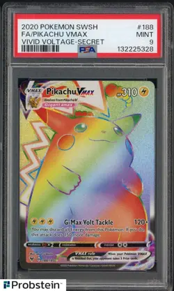 2020 Pokemon SWSH Vivid Voltage Secret #188 FA Pikachu VMAX PSA 9 MINT - Image 1