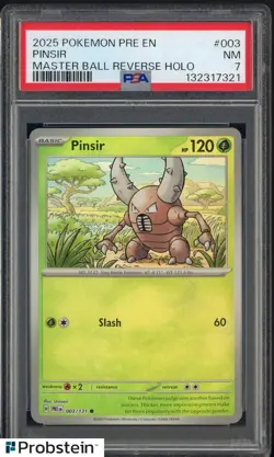 2025 Pokemon PRE EN Master Ball Reverse Holo #003 Pinsir PSA 7 NM - Image 1
