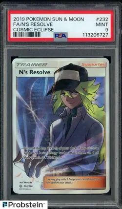 2019 Pokemon Sun & moon Cosmic Eclipse #232 FA N's Resolve PSA 9 MINT - Image 1