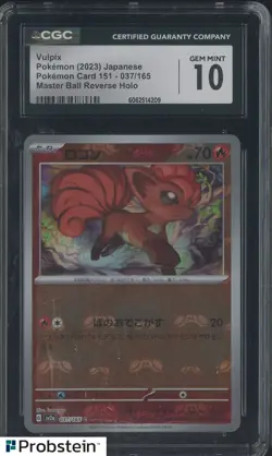 2023 Pokemon Japanese Card 151 #037/165 Vulpix Masterball Reverse Holo CGC 10 - Image 1