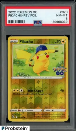 2022 Pokemon GO #028 Pikachu Reverse Foil PSA 8 NM-MT - Image 1