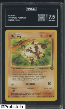 1999 Pokemon WOTC Jungle #55/64 Mankey TAG 7.5 NM+ - Image 1