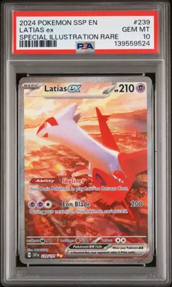 2024 POKEMON SSP EN-SURGING SPARKS SPECIAL ILLUSTRATION RARE LATIAS EX PSA 10 - Image 1