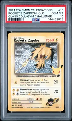 2021 POKEMON CELEBRATIONS CLASSIC COLL #15 ROCKET'S ZAPDOS-HOLO PSA 10 - Image 1