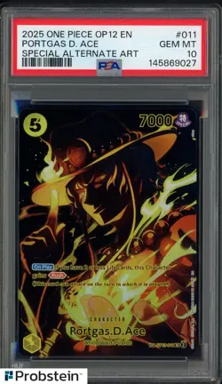 2025 One Piece OP12 EN Special Alternate Art #011 Portgas D Ace PSA 10 GEM MINT - Image 1