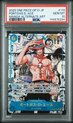 2025 ONE PIECE JAPANESE MANGA ALTERNATE ART OP13-119 PORTGAS D. ACE PSA 10 - Image 1