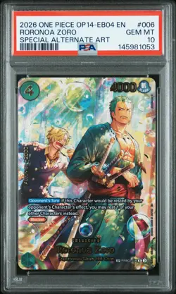2026 ONE PIECE EB04-THE AZURE SEA'S SEVEN ALTERNATE ART #006 RORONOA ZORO PSA 10 - Image 1