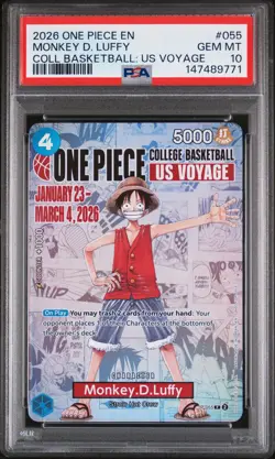 2026 ONE PIECE PROMOS ONE PIECE COLLEGE BK: US VOYAGE MONKEY D. LUFFY PSA 10 - Image 1