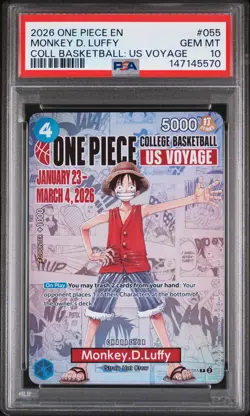 2026 ONE PIECE PROMOS ONE PIECE COLLEGE BK: US VOYAGE MONKEY D. LUFFY PSA 10 - Image 1