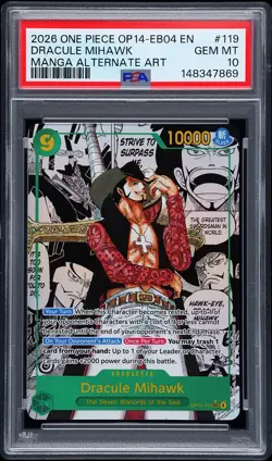 2026 ONE PIECE MANGA ALTERNATE ART OP14-EB04-119 DRACULE MIHAWK PSA 10 - Image 1