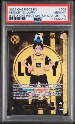 2025 ONE PIECE PROMOS BVB X ONE PIECE MATCH DAY 2025 #003 MONKEY D. LUFFY PSA 10 - Image 1