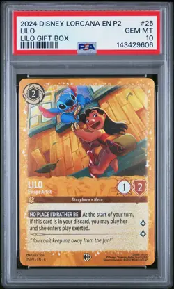 2024 DISNEY LORCANA EN P2-PROMO LILO GIFT BOX #25 LILO - ESCAPE ARTIST PSA 10 - Image 1