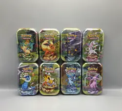 Pokemon Prismatic Evolutions Eeveelutions Mini Tin Full Set of 8 Sealed TCG Card - Image 1
